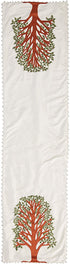 Ivory Silk Table Runner with Tree of Life Embroidery and Hand Beading - 18x72" - ARCADIA HOME